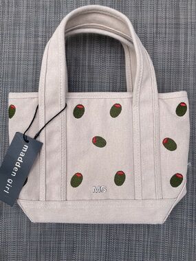 Madden Girl Canvas Tote in Beige with Olive Embroidery